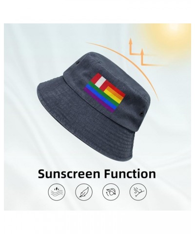 Peru Rainbow Flag Bucket Hat for Men Women Outdoor Washed Cotton Sun Hats Travel Beach Hat Navy Blue $11.96 Bucket Hats