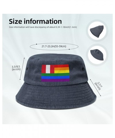 Peru Rainbow Flag Bucket Hat for Men Women Outdoor Washed Cotton Sun Hats Travel Beach Hat Navy Blue $11.96 Bucket Hats