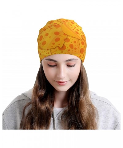 Yellow Cheese Pattern Knit Beanie Hat for Unisex Adults, Slouchy Knit Winter Hats, Soft Warm Skiing Cap, Knitted Hat, Black $...