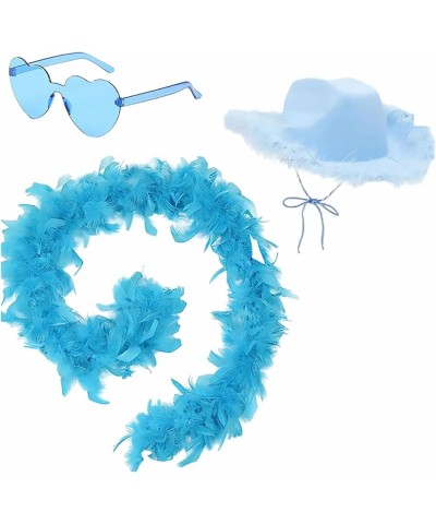 Women's Western Cowboy Hat Feather Scarf Eyeglasses 3 Piece Set Party Outfit Men Blue $9.27 Cowboy Hats