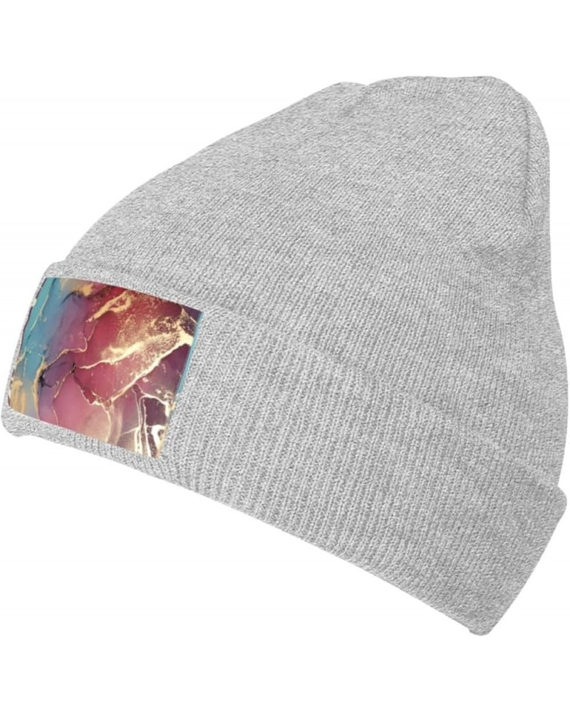 Marble Texture Print Unisex Lightweight Knit Hat Cap Multifunctional Beanie for Travel, Hiking,Skiing Gray $12.54 Skullies & ...