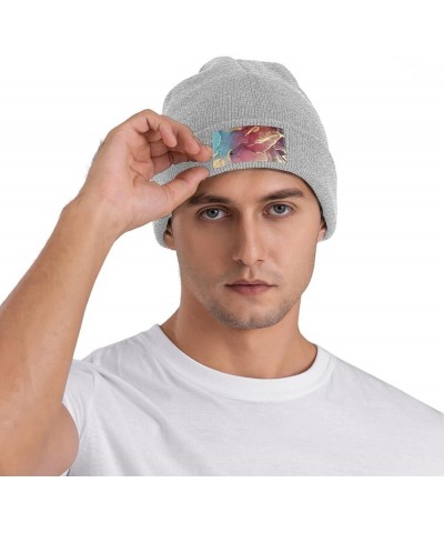 Marble Texture Print Unisex Lightweight Knit Hat Cap Multifunctional Beanie for Travel, Hiking,Skiing Gray $12.54 Skullies & ...