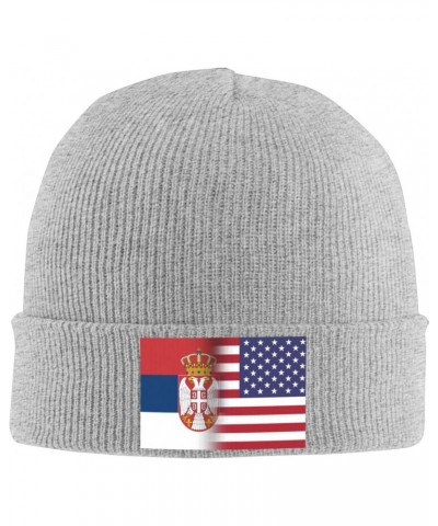 Serbian American Half Knit Hats Winter Warm Chunky Beanie Hat for Men Women Gray $14.06 Skullies & Beanies