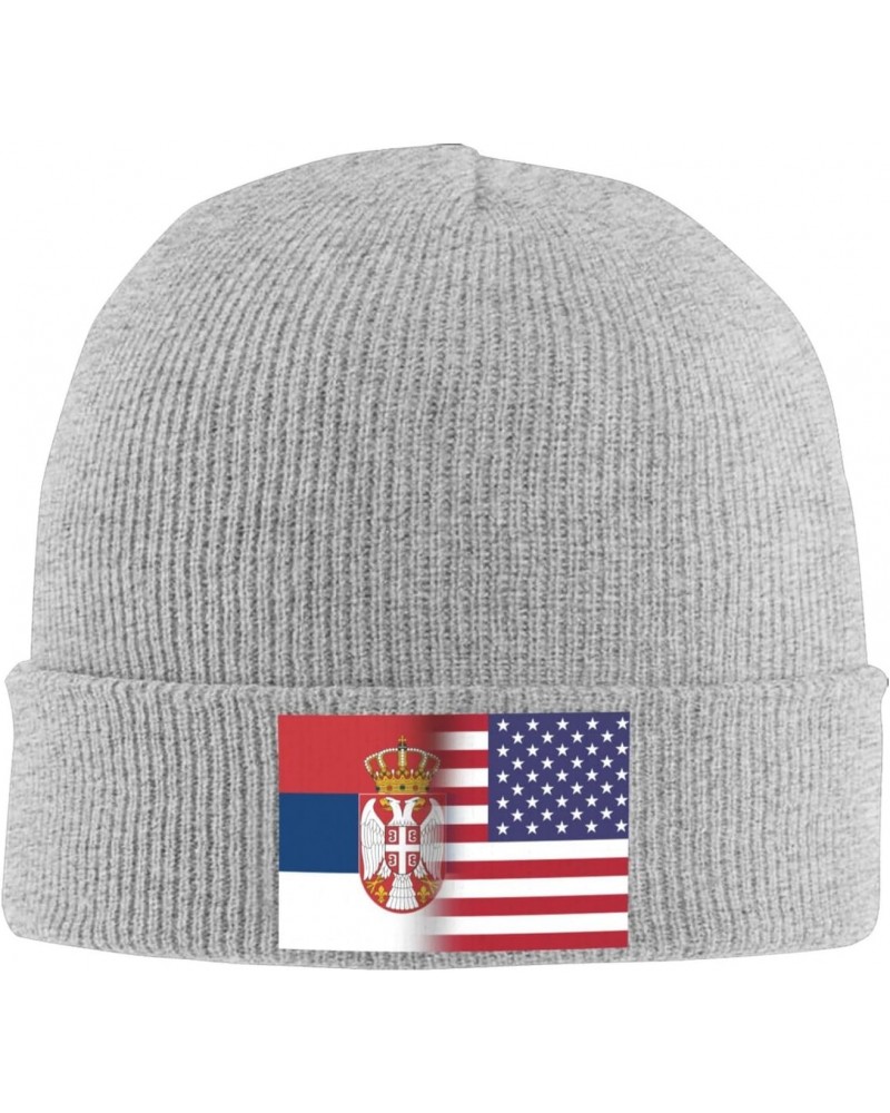 Serbian American Half Knit Hats Winter Warm Chunky Beanie Hat for Men Women Gray $14.06 Skullies & Beanies