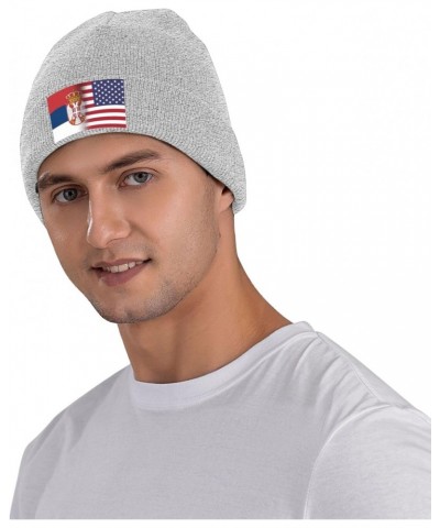 Serbian American Half Knit Hats Winter Warm Chunky Beanie Hat for Men Women Gray $14.06 Skullies & Beanies