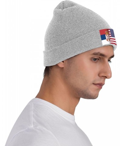 Serbian American Half Knit Hats Winter Warm Chunky Beanie Hat for Men Women Gray $14.06 Skullies & Beanies