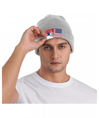 Serbian American Half Knit Hats Winter Warm Chunky Beanie Hat for Men Women Gray $14.06 Skullies & Beanies