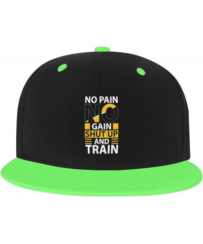 No Pain No Gain Shut Up and Train Baseball Cap for Men Women Snapback Hat Adjustable Flat Bill Hats Green $12.61 Baseball Caps