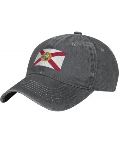 Flag of Florida Hiking Trucker Denim Cap Adjustable Adult Baseball Cap Black Deep Heather $10.59 Baseball Caps