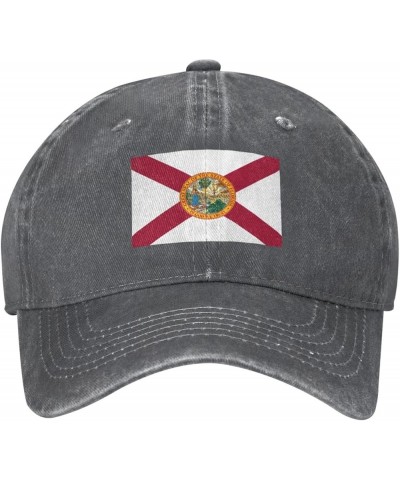 Flag of Florida Hiking Trucker Denim Cap Adjustable Adult Baseball Cap Black Deep Heather $10.59 Baseball Caps