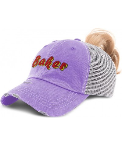 Custom Womens Ponytail Cap Baker Style A Food Cotton Cook Distressed Trucker Hat Lavender Design Only $16.11 Baseball Caps