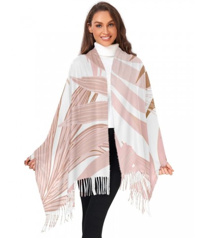 Women Shawl Pashmina Wraps for Evening Dress Artistic Pink Leaves Print, Soft Winter Warm Scarf with Tassels $12.90 Scarves