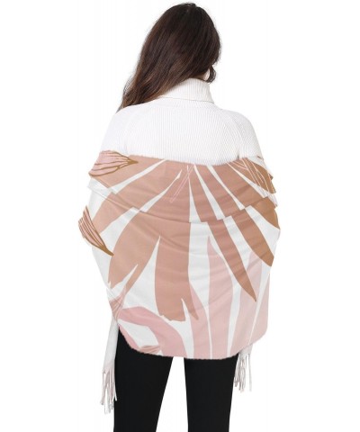 Women Shawl Pashmina Wraps for Evening Dress Artistic Pink Leaves Print, Soft Winter Warm Scarf with Tassels $12.90 Scarves