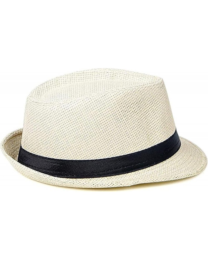 Men's Summer Cowboy Hat Panama Casual Straw Hat Beach Sun Hat Fedora Beige One Size $13.19 Fedoras