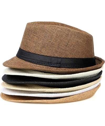 Men's Summer Cowboy Hat Panama Casual Straw Hat Beach Sun Hat Fedora Beige One Size $13.19 Fedoras