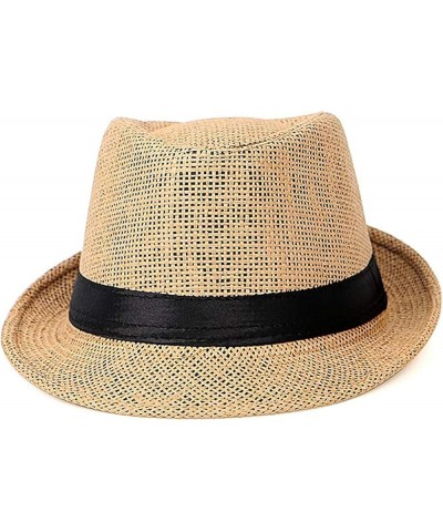 Men's Summer Cowboy Hat Panama Casual Straw Hat Beach Sun Hat Fedora Beige One Size $13.19 Fedoras