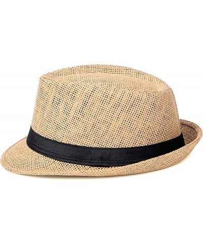 Men's Summer Cowboy Hat Panama Casual Straw Hat Beach Sun Hat Fedora Beige One Size $13.19 Fedoras