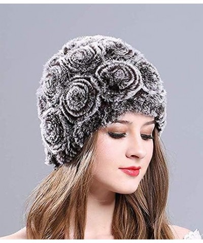 Women's Real Rex Rabbit Fur Hat Winter Knitted Warm Skullies Beanie Cap Blackwithcoffee $15.05 Skullies & Beanies