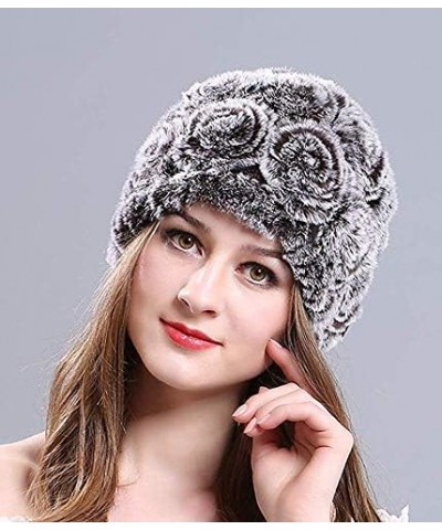 Women's Real Rex Rabbit Fur Hat Winter Knitted Warm Skullies Beanie Cap Blackwithcoffee $15.05 Skullies & Beanies