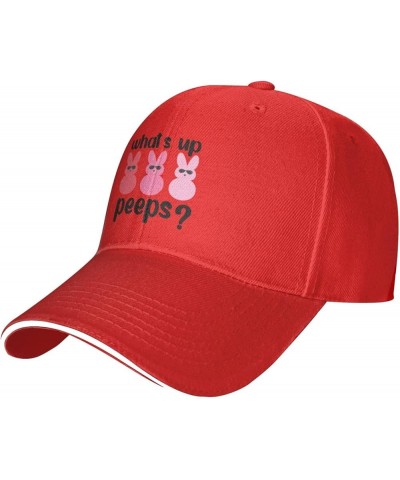 Easter What S Up Peeps Baseball Cap for Men Women Adjustable Funny Dad Hat Red $11.08 Baseball Caps