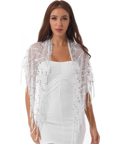 Womens 1920s Sequin Shawl Wraps Fringed Evening Cape Scarf for Wedding Prom Party White $11.19 Scarves