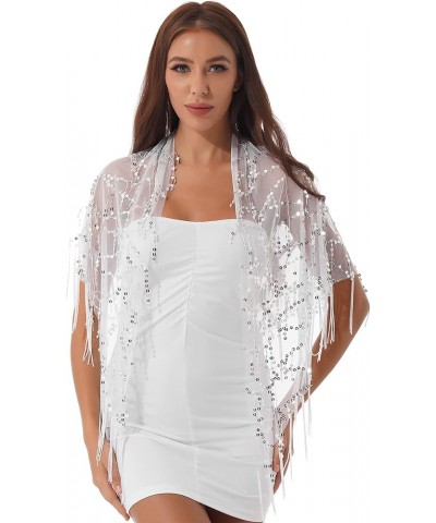 Womens 1920s Sequin Shawl Wraps Fringed Evening Cape Scarf for Wedding Prom Party White $11.19 Scarves