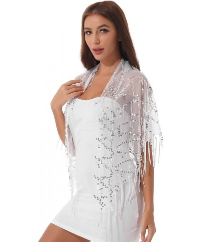 Womens 1920s Sequin Shawl Wraps Fringed Evening Cape Scarf for Wedding Prom Party White $11.19 Scarves