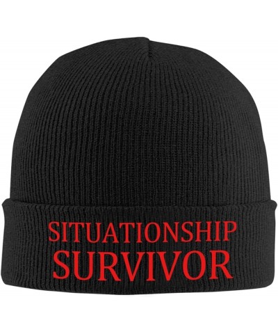 Slouchy Beanie for Men,Situationship Survivor Knit Skull Cap Warm Winter Hat Cuffed Plain Hat Black $10.49 Skullies & Beanies