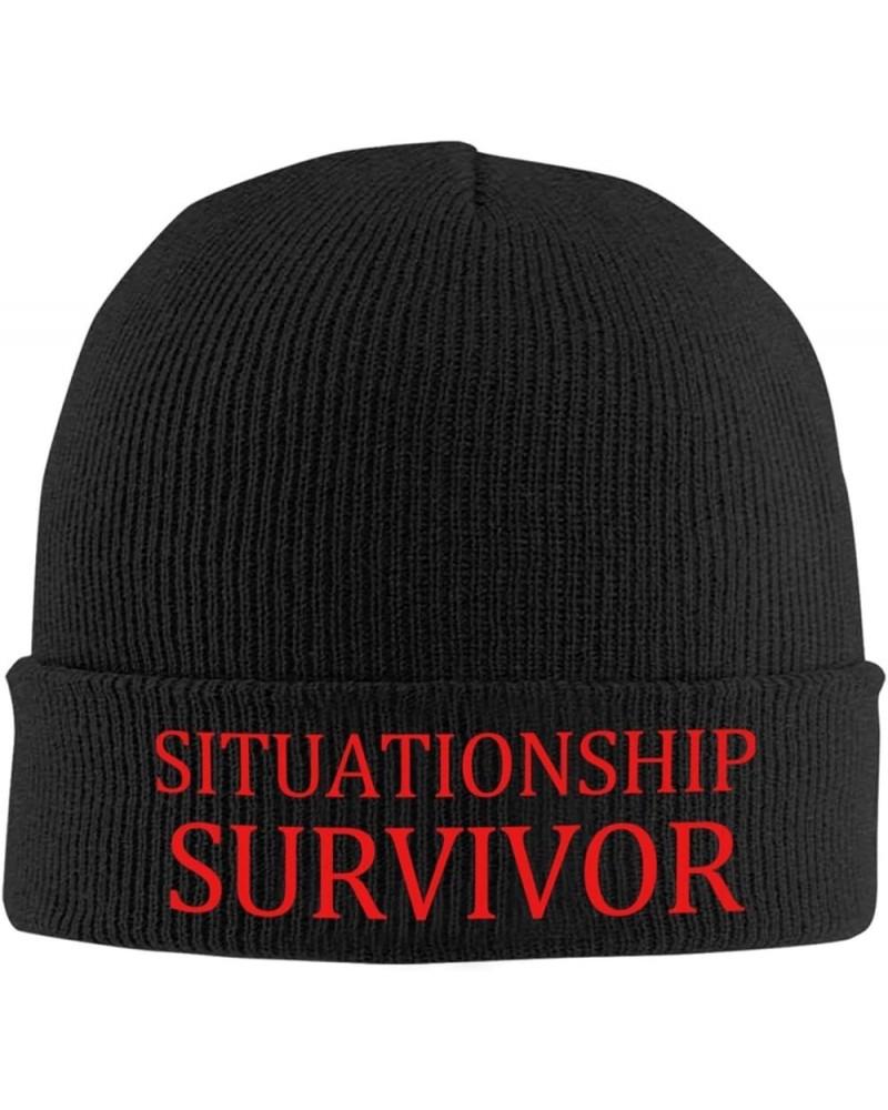 Slouchy Beanie for Men,Situationship Survivor Knit Skull Cap Warm Winter Hat Cuffed Plain Hat Black $10.49 Skullies & Beanies