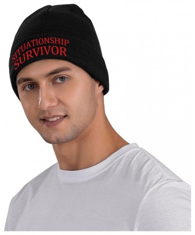 Slouchy Beanie for Men,Situationship Survivor Knit Skull Cap Warm Winter Hat Cuffed Plain Hat Black $10.49 Skullies & Beanies