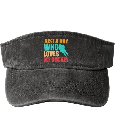 Just A Boy Who Loves Ice Hockey Sun Visor Hats for Women Men Sun Hat Vintage Golf Hat Adjustable Baseball Cap Black $12.38 Vi...