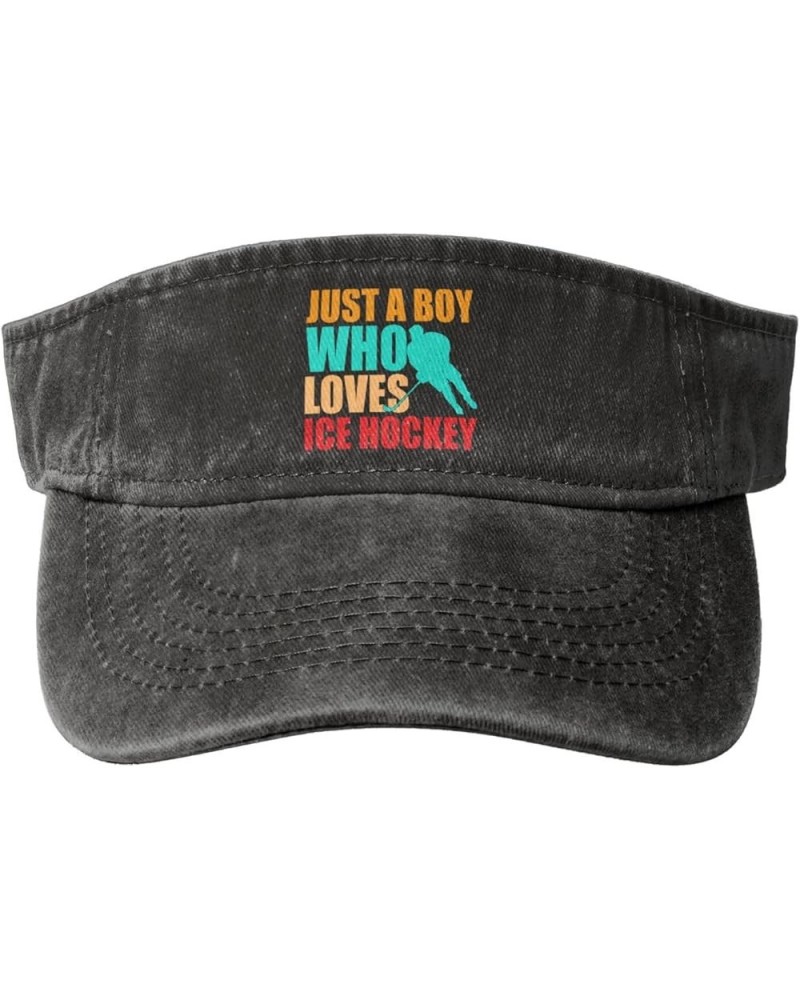 Just A Boy Who Loves Ice Hockey Sun Visor Hats for Women Men Sun Hat Vintage Golf Hat Adjustable Baseball Cap Black $12.38 Vi...