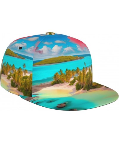 Caribbean Scenery Fashion,Polyester Flat Brim Baseball Cap,Sweat-Wicking,Breathable and Cool,Suitable for Summer,Protecting Y...