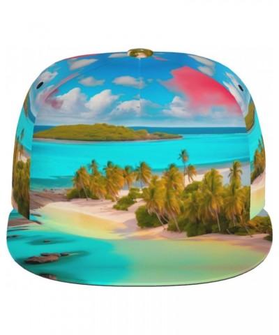 Caribbean Scenery Fashion,Polyester Flat Brim Baseball Cap,Sweat-Wicking,Breathable and Cool,Suitable for Summer,Protecting Y...