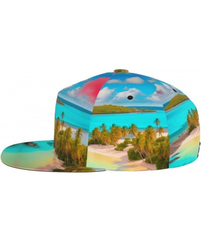 Caribbean Scenery Fashion,Polyester Flat Brim Baseball Cap,Sweat-Wicking,Breathable and Cool,Suitable for Summer,Protecting Y...