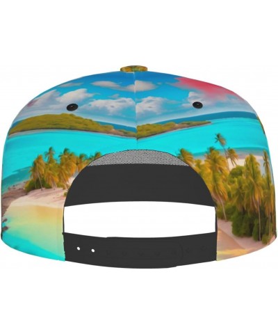 Caribbean Scenery Fashion,Polyester Flat Brim Baseball Cap,Sweat-Wicking,Breathable and Cool,Suitable for Summer,Protecting Y...