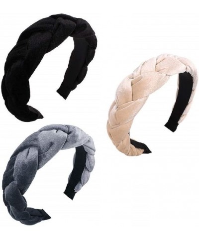 3 Pcs Velvet Braided Headbands Flock Padded Headbands Hair Hoop Hair Head Bands Turban Wide Thick Twist Hairbands Set 1 $12.5...