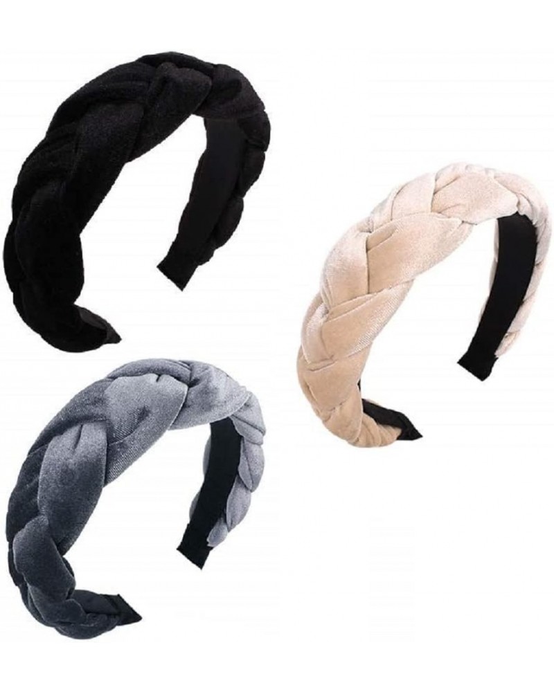 3 Pcs Velvet Braided Headbands Flock Padded Headbands Hair Hoop Hair Head Bands Turban Wide Thick Twist Hairbands Set 1 $12.5...