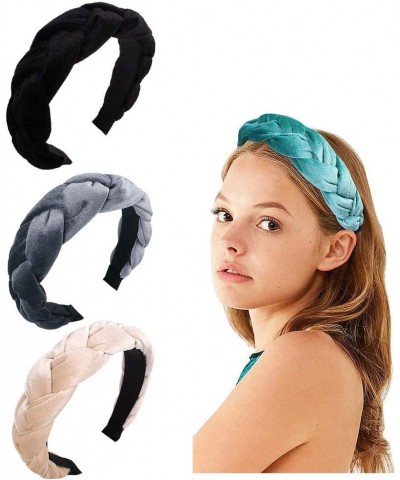 3 Pcs Velvet Braided Headbands Flock Padded Headbands Hair Hoop Hair Head Bands Turban Wide Thick Twist Hairbands Set 1 $12.5...