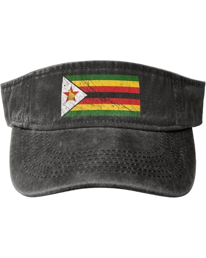 Flag of Zimbabwe Texture Effect Sun Hat Sun Visor Hats for Women Men Baseball Cap Golf Hats Black $10.89 Sun Hats