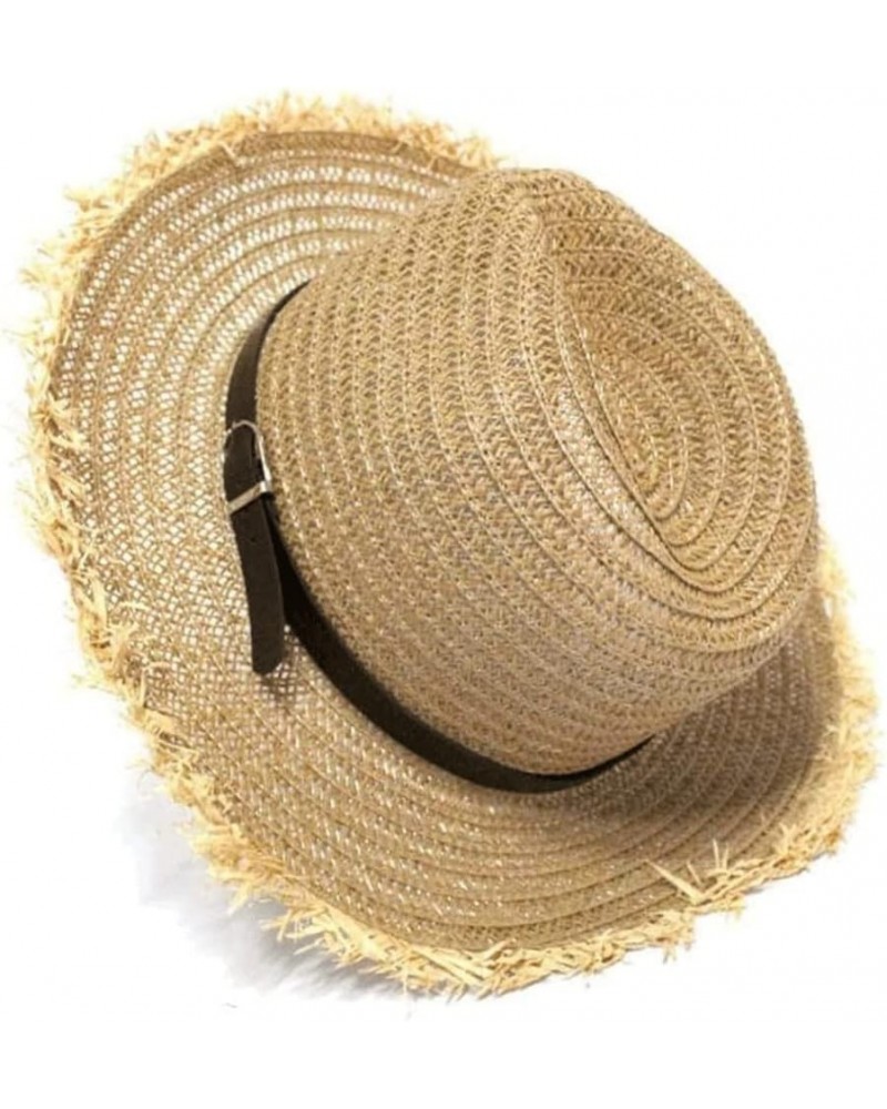 Women Straw Hat Panama Wide Brim Roll up Hat Fine Braid Fedora Summer Sun Hat with Wind Lanyard for Beach Travel (Color : B, ...