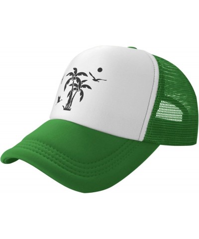 Palm Trees Flying Bird Hat Mesh Cap for Men Women, Adjustable Trucker Hat Baseball Cap Green $10.89 Baseball Caps