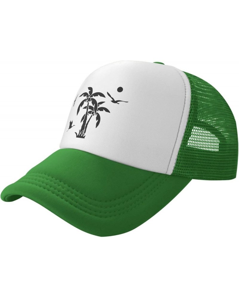 Palm Trees Flying Bird Hat Mesh Cap for Men Women, Adjustable Trucker Hat Baseball Cap Green $10.89 Baseball Caps