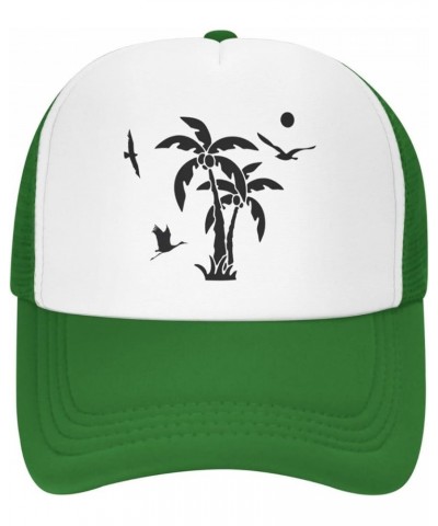 Palm Trees Flying Bird Hat Mesh Cap for Men Women, Adjustable Trucker Hat Baseball Cap Green $10.89 Baseball Caps