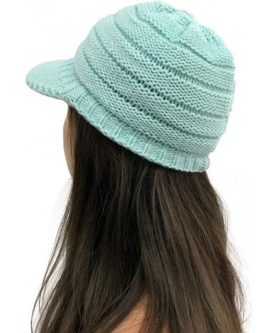 Winter Wool Blend Solid Visor Knit Hat with Brim Lined Ear Ski Cap for Men and Women Newsboy Cap Christmas A-mint Green $8.05...