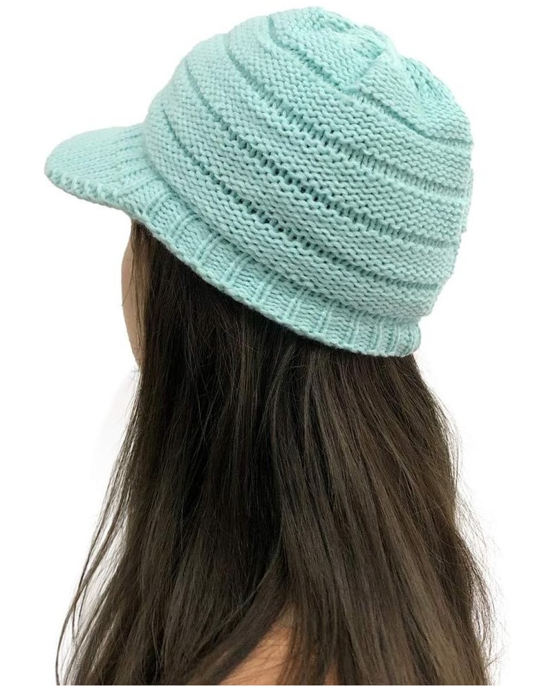 Winter Wool Blend Solid Visor Knit Hat with Brim Lined Ear Ski Cap for Men and Women Newsboy Cap Christmas A-mint Green $8.05...