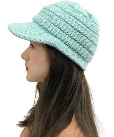 Winter Wool Blend Solid Visor Knit Hat with Brim Lined Ear Ski Cap for Men and Women Newsboy Cap Christmas A-mint Green $8.05...