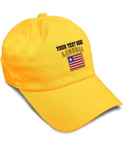 Soft Baseball Cap Liberia Flag Embroidery Flags World Cup Soccer Cotton Embroidered Dad Hats for Men & Women Golden Yellow Pe...