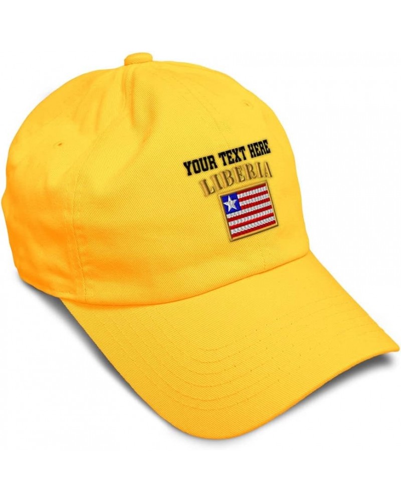 Soft Baseball Cap Liberia Flag Embroidery Flags World Cup Soccer Cotton Embroidered Dad Hats for Men & Women Golden Yellow Pe...