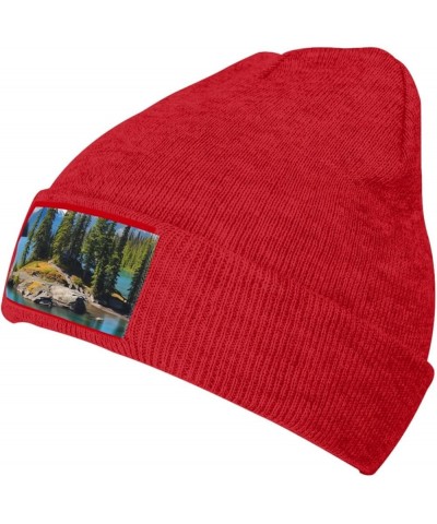 Knitted Hat Spirit Island in Lake Print Beanie for Women Soft Warm Beanie Cap Casual Knit Hat Men Winter Beanies Red $13.06 S...